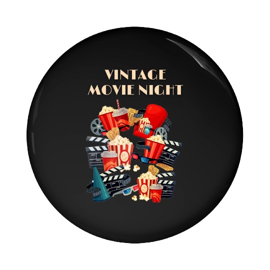 Popcorn Vintage Movie Night Pin Buttons