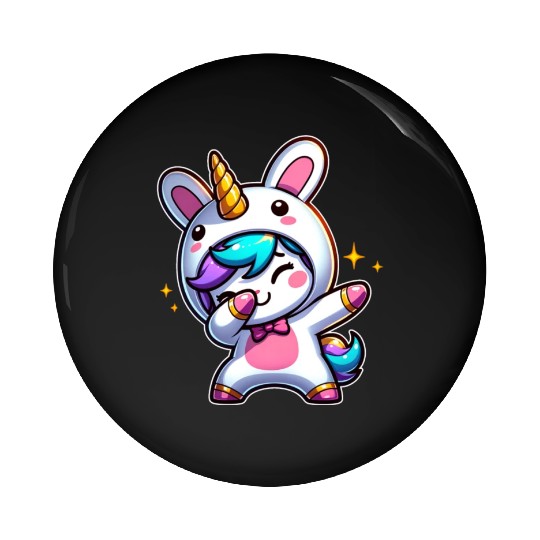 Cute Kawaii Dabbing Unicorn Wearing Easter Bunny Pin Buttons