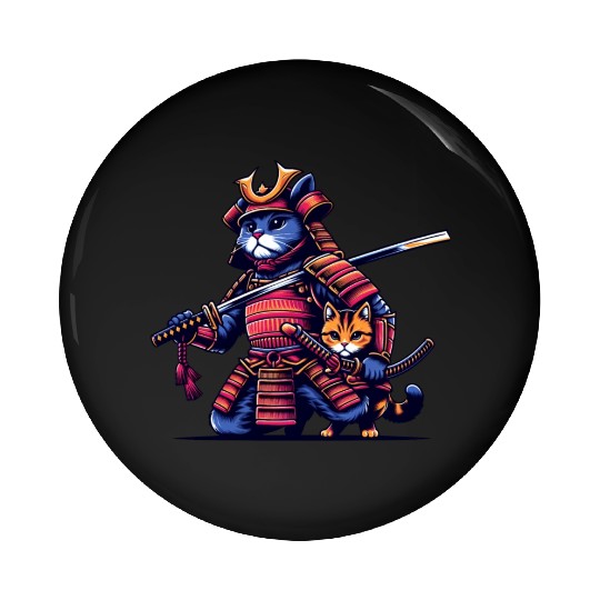 Light Samurai Cat Pin Buttons