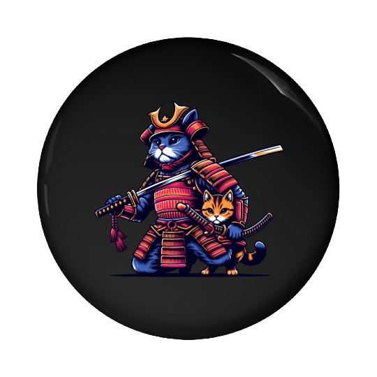 Light Samurai Cat Pin Buttons