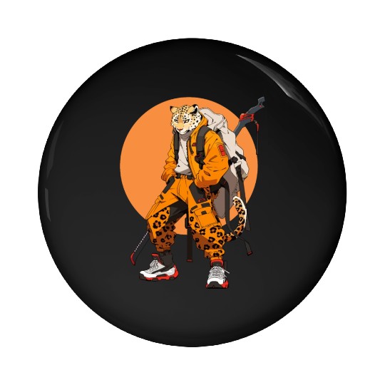 Ninja Samurai Katana Sword Cheetah Manga Pin Buttons