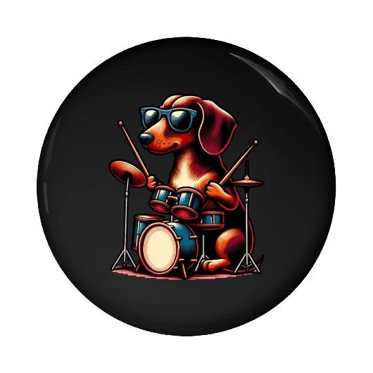 Dachshund Drummer Wiener Dog Design Pin Buttons