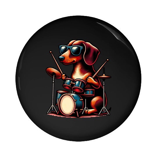 Dachshund Drummer Wiener Dog Design Pin Buttons
