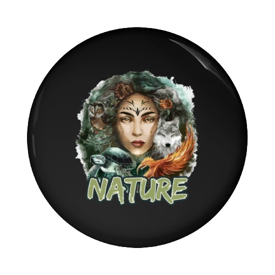 Nature-Inspired Wolf Owl Turtle Phoenix Woman Pin Buttons