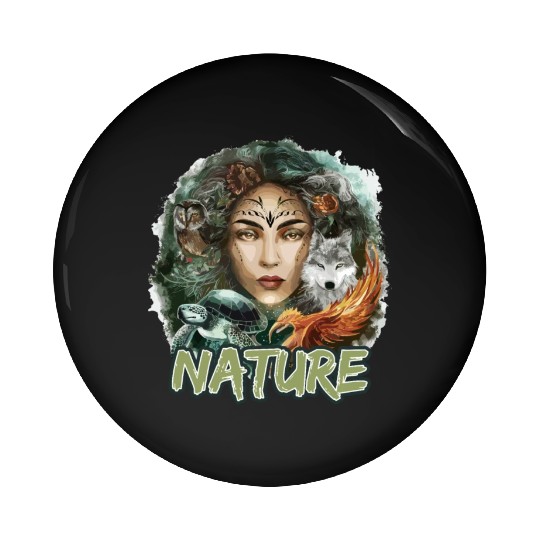 Nature-Inspired Wolf Owl Turtle Phoenix Woman Pin Buttons
