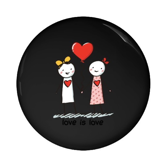 Stick Figure Lesbian Lovers Love is Love Pin Buttons