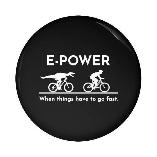 Velociraptor chasing e-biker Pin Buttons