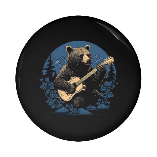 Grizzly Bear Playing Guitar Pin Buttons