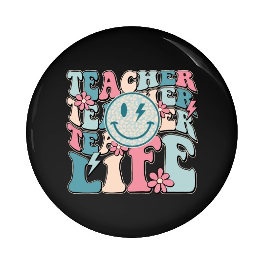 Teacher Life Happy Face Teachers Day Retro Pin Buttons