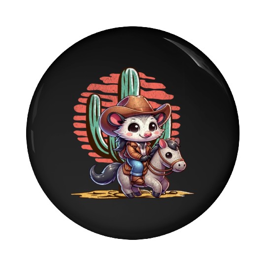 Opossum Cowboy Pin Buttons