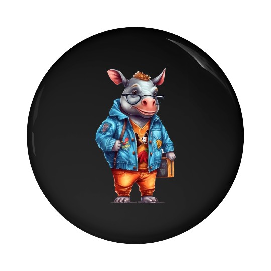 Cute Rhinoceros Cartoon Pin Buttons