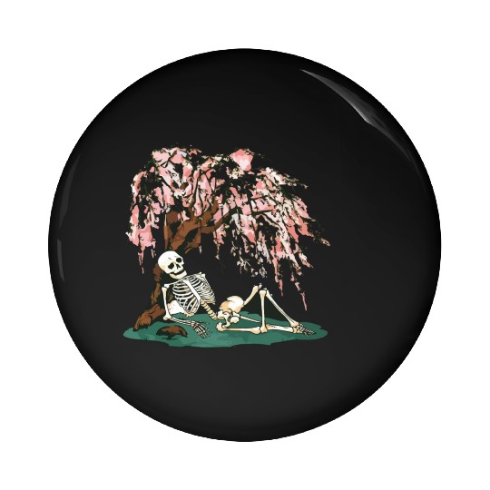 Skeleton in Repose Under a Cherry Blossom Tree Pin Buttons