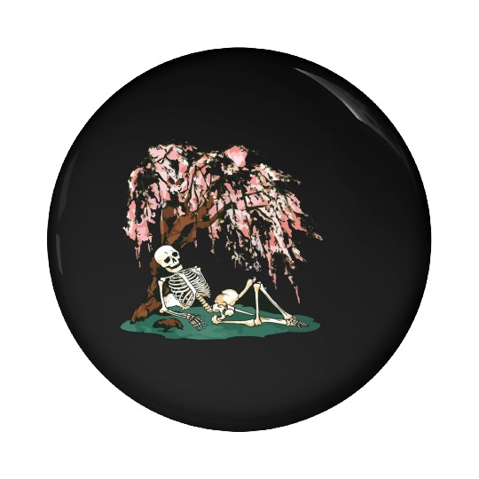 Skeleton in Repose Under a Cherry Blossom Tree Pin Buttons