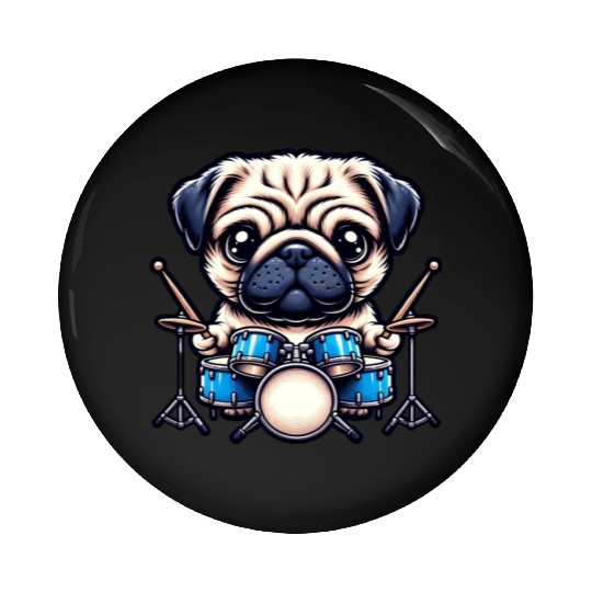 Cool Pug Drummer Puppy Beats Design Pin Buttons