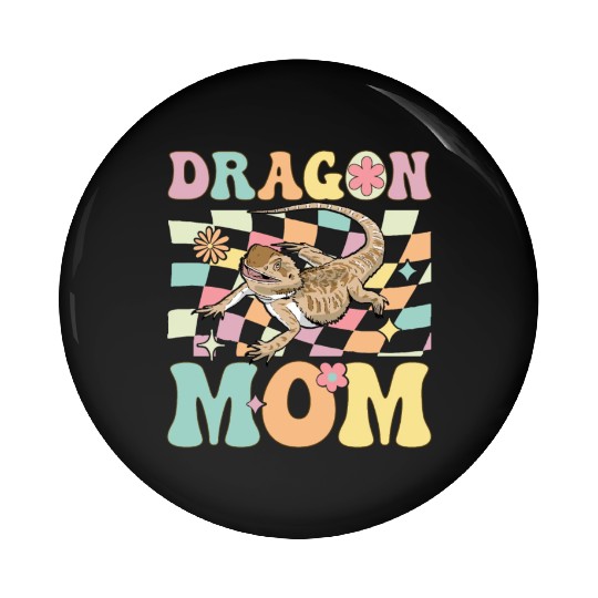 Dragon Mom Groovy Bearded Dragon Lizard Lover Pin Buttons