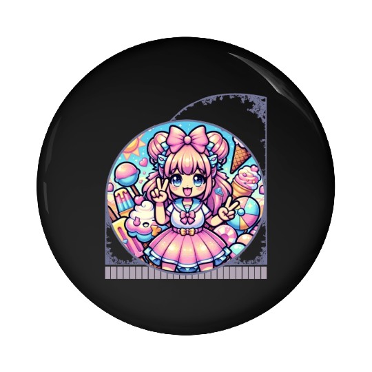 Kawaii Anime Girl's Ice Cream Paradise Sweet Pin Buttons