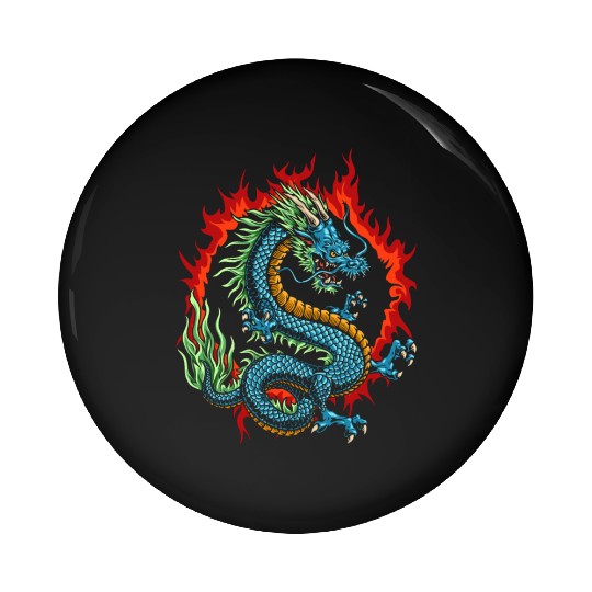 Angry Japanese Dragon Pin Buttons