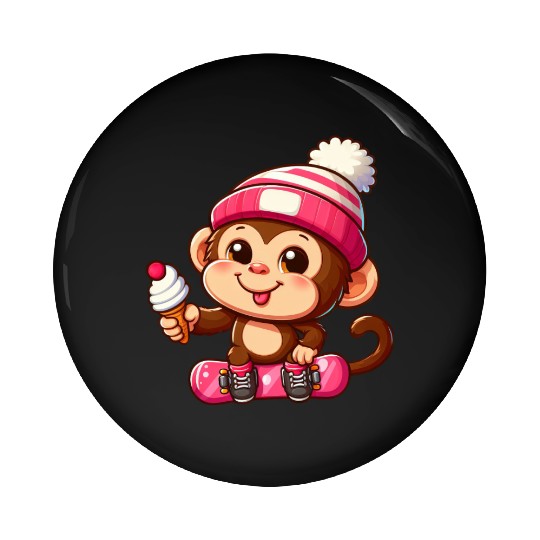 Chimpanzee Snowboarder Winter Action Pin Buttons