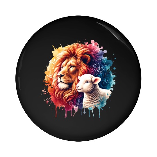 Lion and Lamb Christian Watercolor Design Pin Buttons
