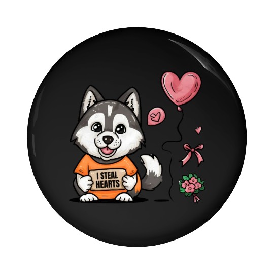 I STEAL HEARTS Cute Husky Pin Buttons