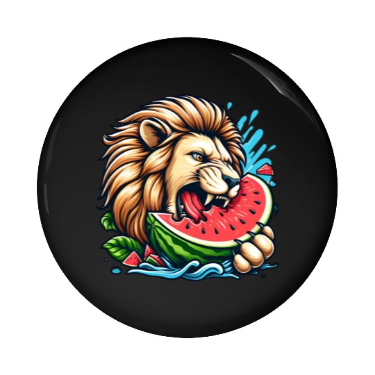 Lion Enjoying a Juicy Watermelon Pin Buttons