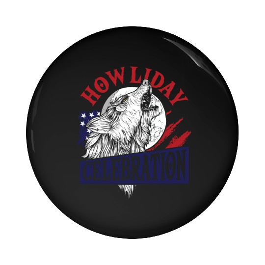Wolf 4th of July American Flag Howling Wolves Pin Buttons