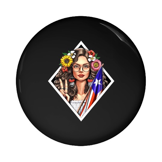Boricua Puerto Rico Girl Pin Buttons