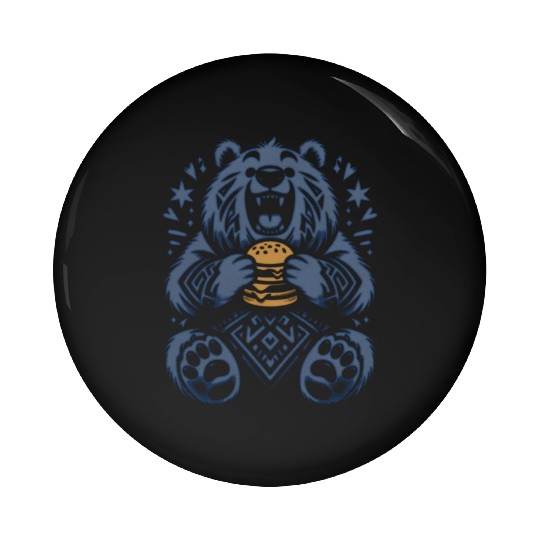 Cute Grizzly with Hamburger, Blue Pin Buttons