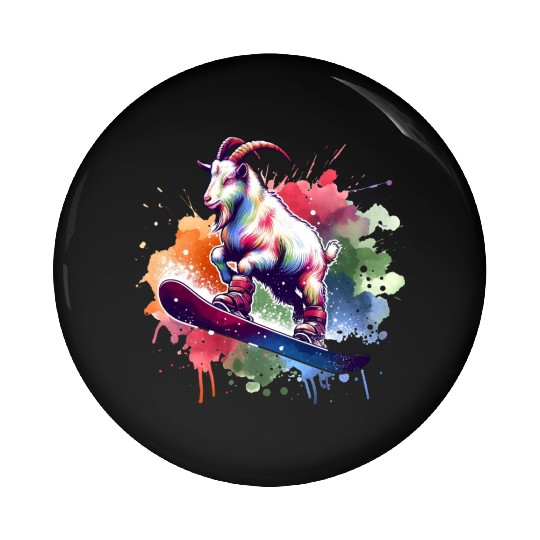Goat Snowboarder Winter Freestyle Design Pin Buttons