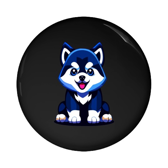 Cute Husky Puppy Illustration Pin Buttons