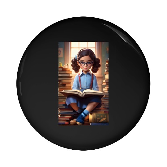 A sweet 5 year old girl wearing a light blue butto Pin Buttons