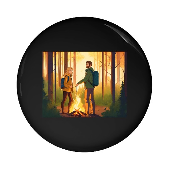 an illustration style where young man with brown Pin Buttons