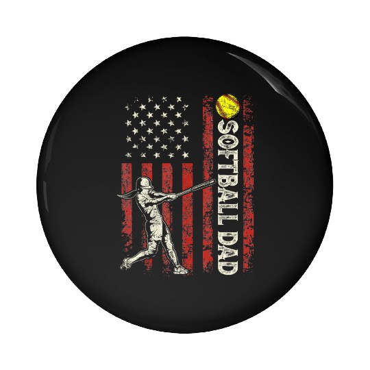 Softball Dad US Flag Gifts For Dad Men Patriotic Pin Buttons