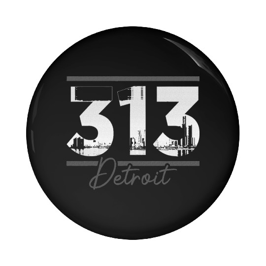 Detroit 313 Area Code Skyline Michigan Pin Buttons