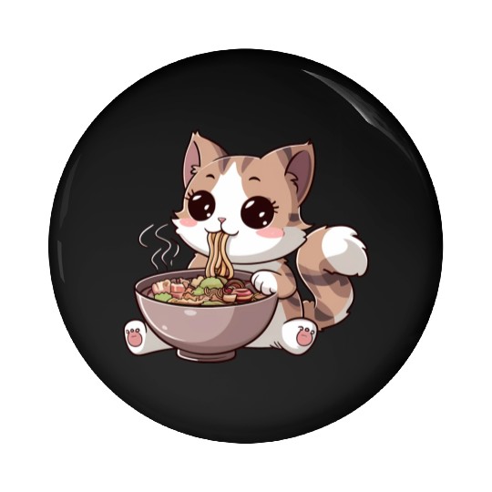 Kawaii Cat Eating Ramen Pin Buttons
