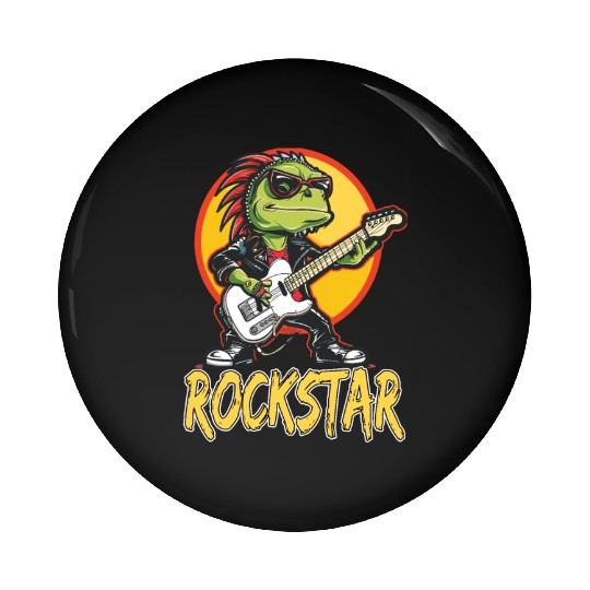 Rockstar Reptile Musician with Electric Guitar Pin Buttons
