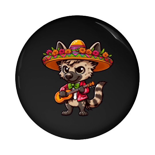 Cinco de Mayo Hyena Mariachi Guitar Pin Buttons
