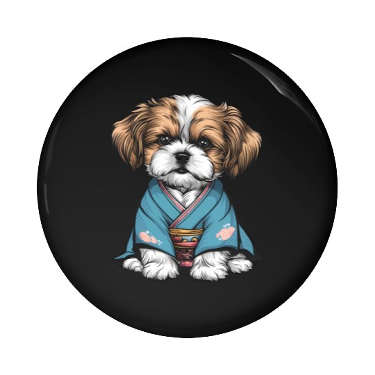 Shih Tzu In Kimono Pin Buttons