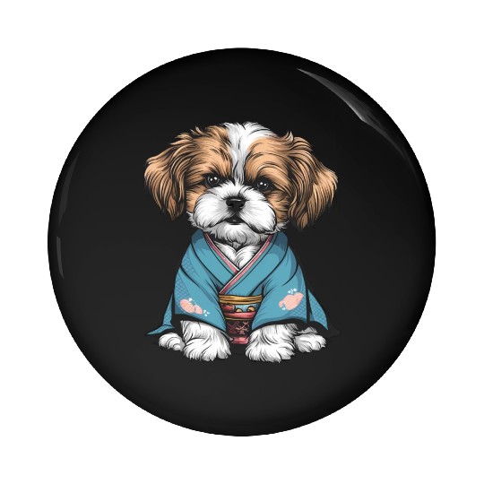Shih Tzu In Kimono Pin Buttons