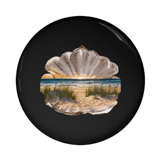 Seashell Beach Scene Serene Ocean Landscape Pin Buttons