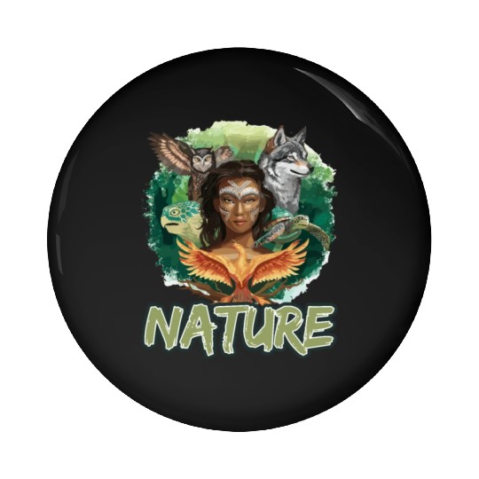 Nature-Inspired Wolf Owl Turtle Phoenix Woman Pin Buttons