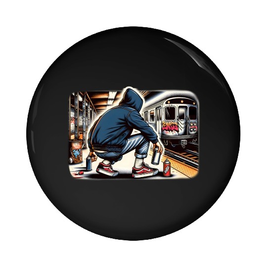 AI Teen in Subway Layup Underground- Masked Border Pin Buttons