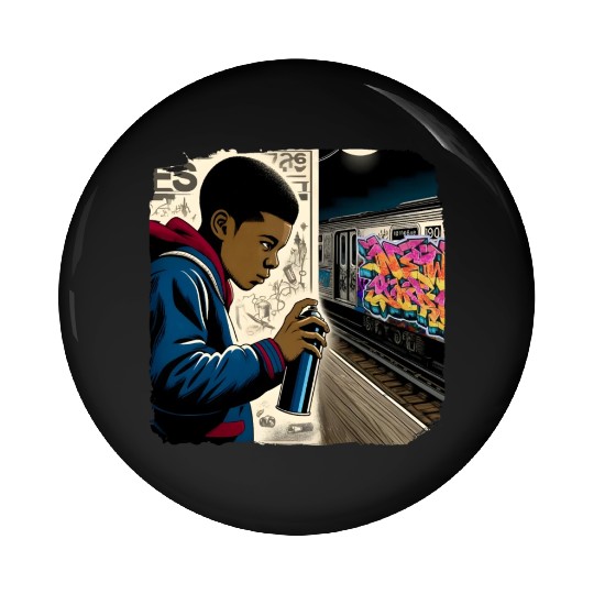 AI Teen in Underground Subway Layup -Masked Border Pin Buttons