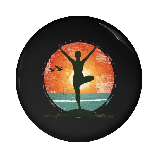 Sunset Yoga Silhouette Peaceful Scene Pin Buttons