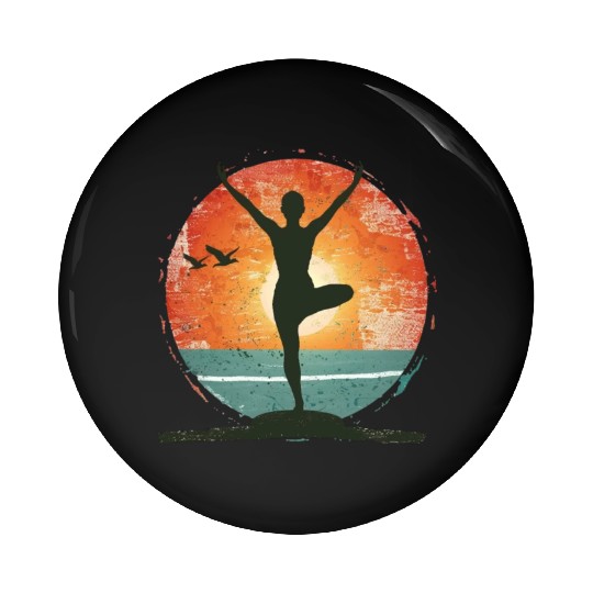 Sunset Yoga Silhouette Peaceful Scene Pin Buttons