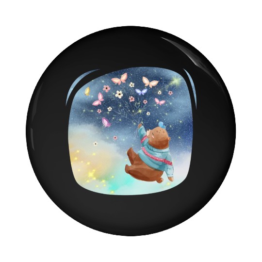 Teddy Bear Up To Sky Using Butterfly Excited Pin Buttons