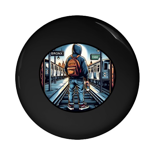AI Teen in Outdoor Subway Yard - Circle Border Pin Buttons