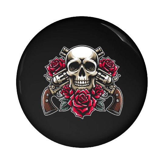 Skeleton Roses Guitar Guns Skull Roses Pin Buttons