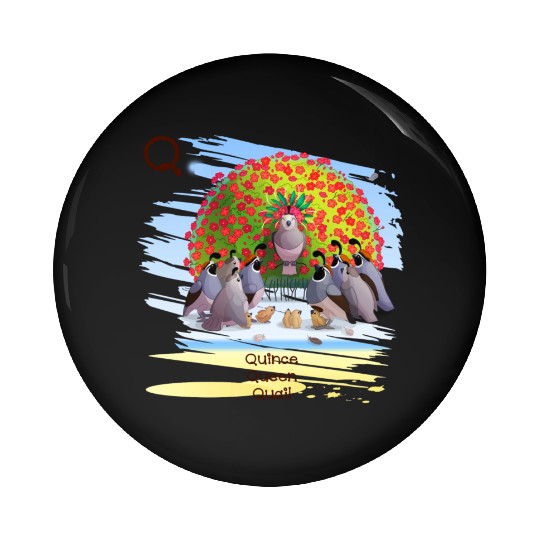 Unique Creative Cute Q Alphabet Quince Queen Quail Pin Buttons