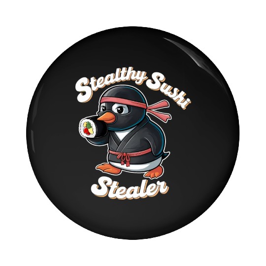 Ninja Penguin Stealing Sushi Pin Buttons